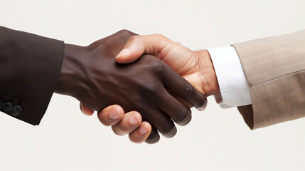 Two hands in a handshake, one black, one white. - obrazy, fototapety, plakaty