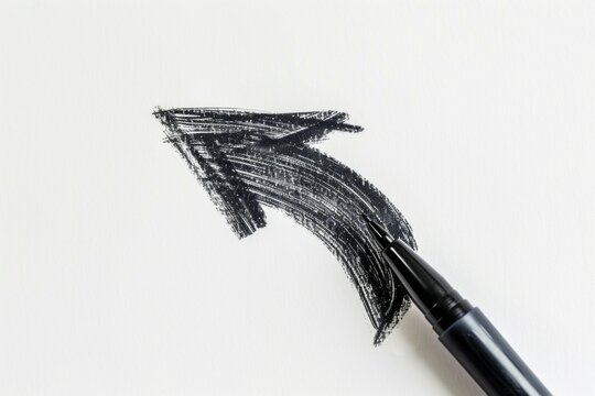 Drawn arrow. Background with selective focus and copy space