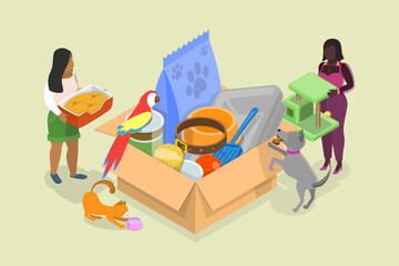 3D Isometric Flat Vector Illustration of Donation For Pets, Volunteering and Assistance to Animals
