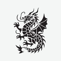 Traditional Chinese Dragon black silhouette icon isolated on a white background Vector illustration Astrology China lunar calendar animal