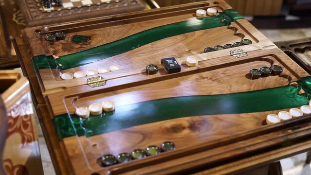 wooden board game backgammon in a store