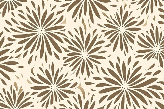 simple beige flower pattern, lino cut, hand drawn, fine art, line art, repetitive, flat vector art