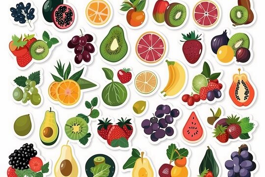 sheet of stickers of different kind off fruits