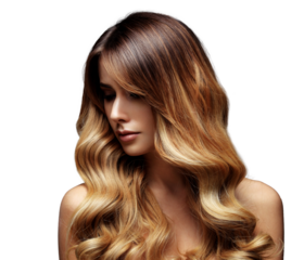 Beautiful blonde woman with long, healthy , straight and shiny hair on transparent 