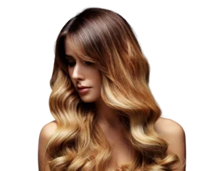 Fotobehang Beautiful blonde woman with long, healthy , straight and shiny hair on transparent  © opolja