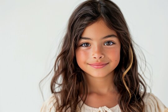 A young girl with brown hair and a white shirt