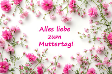 Fototapeta na wymiar Mother’s Day greeting in German with spring flowers. 