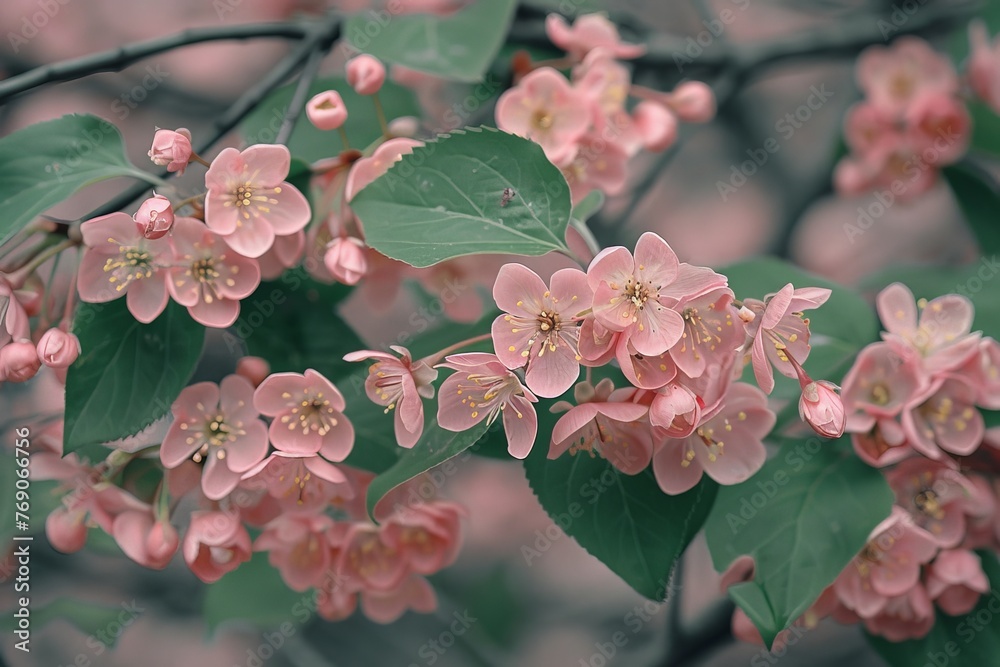 Aufkleber A beautiful display of pink flowers in full bloom on a tree branch, creating a vibrant and enchanting sight in the springtime