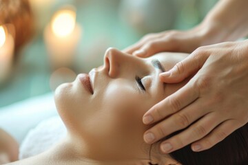 Woman receiving a relaxing head massage at the spa. Generative AI
