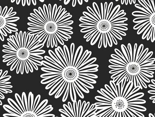 Fototapeta na wymiar simple gray flower pattern, lino cut, hand drawn, fine art, line art, repetitive, flat vector art