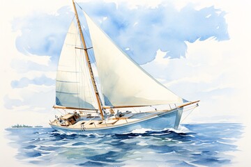 a watercolor of a sailboat in the ocean