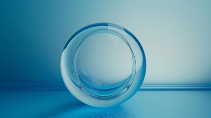 Glass lines circle, minimalist, blue background, abstract graphic art wallpaper background computer, copy and text space, 16:9