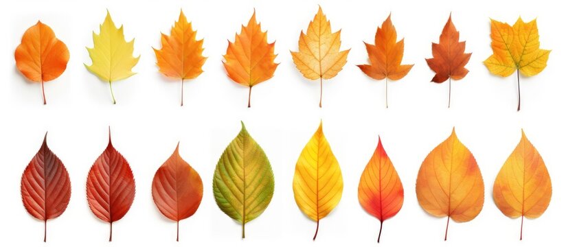 Close-up view of a diverse assortment of leaves showcasing various colors and shapes