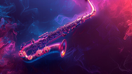 Background with saxophone neon effect. Jazz, International Jazz Day. poster of a musical performance, Generative Ai  - obrazy, fototapety, plakaty
