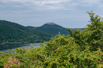 Fototapeta na wymiar View of the Lake Edersee with a castle