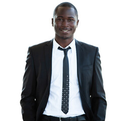 handsome african businessman on transparent background.