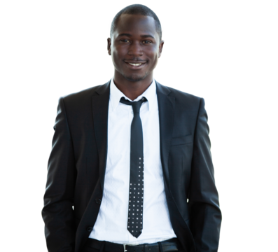 handsome african businessman on transparent background.