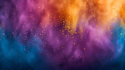 Colors of May, abstract background with powder in blue, yellow, orange, shocking pink, purple hues, and with copy space, Generative Ai  - obrazy, fototapety, plakaty