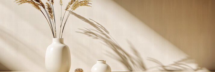 Minimalist Plant Decor, White Vase on Wooden Shelf, Simple Elegance in Interior Design