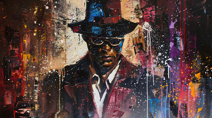 abstract painting of a gangster, picture, vector, illustration, art, model, style, glamour, design, drawing, paint, painting, color, oil, texture, grunge, artistic, textured, abstract, statue