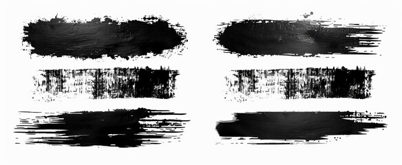 Set of black grunge brush strokes, horizontal lines isolated on white background - obrazy, fototapety, plakaty