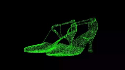 3D Women's Shoes on black background. Women Shoes concept. Fashionable Shoes. Business advertising backdrop. For title, text, presentation. 3d animation