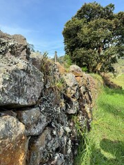 Cerca de piedra con paisaje