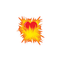 Fired red hearts icon, flaming heart, isolated vector illustration. Design for stickers, logo, web and mobile app.
