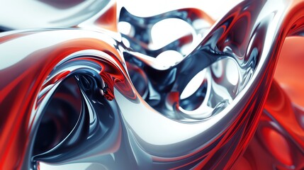 3D rendering of a red and white abstract liquid. The image has a smooth, glossy surface with a metallic sheen.