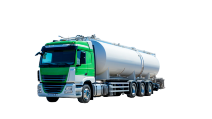 Logistic hydrogen tank on semi trailer truck out for deliver on transparent background.

