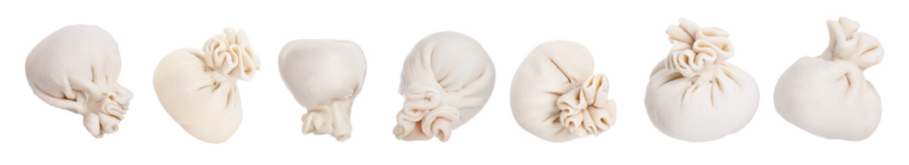 Uncooked khinkalis (dumplings) isolated on white, set