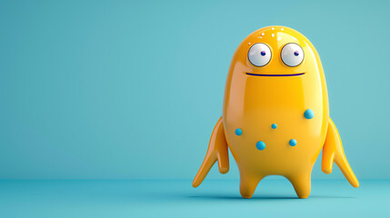 Cute and friendly 3D cartoon character. This funny yellow creature is sure to make you smile. - obrazy, fototapety, plakaty