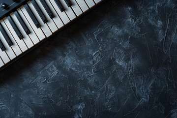 piano keys and grey background with copy space