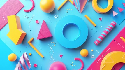 3D rendering of geometric shapes with bright colors. The image has a clean and modern look, with simple shapes and bright colors.