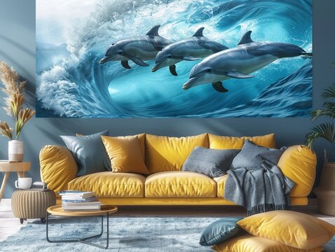 majesty of the ocean to life with a worms-eye view of dolphin pods gliding gracefully through the waves in the living room