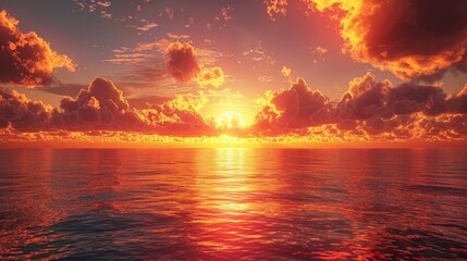 Glow: A sunset over the ocean, with the sun casting a warm glow over the water - obrazy, fototapety, plakaty