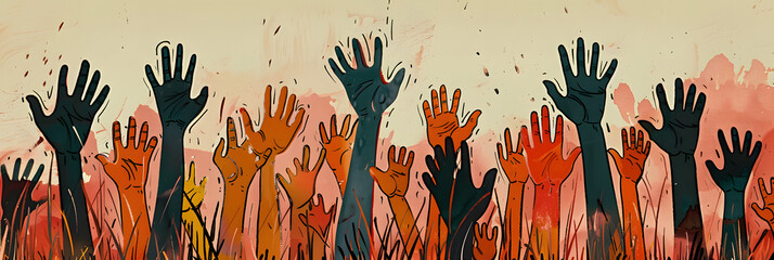 a field of raised hands