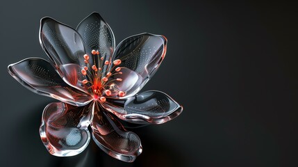 A beautiful 3D rendering of a glass flower with red pistil.