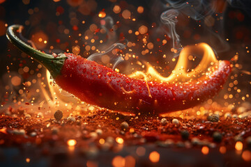 The fiery red of a chili pepper, igniting the palate with its spicy flavor and adding a burst of heat to culinary creations. Concept of culinary adventure. Generative Ai.