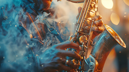 International jazz day and World Jazz festival. Saxophone, music instrument played, illustration abstract International world jazz day poster design
Generative Ai  - obrazy, fototapety, plakaty