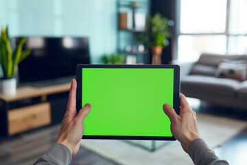 A person holds a tablet with a green screen, acting as an output device. Generative AI
