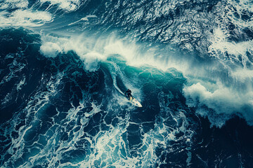 Man surfing on the big ocean waves - obrazy, fototapety, plakaty