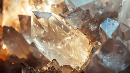 Fotobehang Amazing close-up of a beautiful natural quartz crystal cluster, glowing with inner light and magic. © Nijat