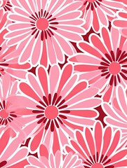 simple pink flower pattern, lino cut, hand drawn, fine art, line art, repetitive, flat vector art copy space blank photo background