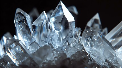 Amazing close-up of a quartz crystal cluster. The sparkling facets of the crystals create a beautiful and mesmerizing display. - obrazy, fototapety, plakaty