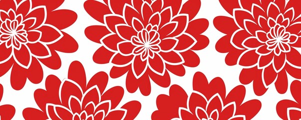 simple red flower pattern, lino cut, hand drawn, fine art, line art, repetitive, flat vector art copy space blank photo background