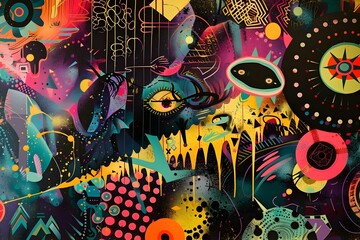 Exploring Divine Cosmic Realms through Psychedelic Geometric Creatures and Otherworldly Dimensions. Concept Psychedelic Art, Geometric Creatures, Cosmic Realms, Otherworldly Dimensions, Exploration