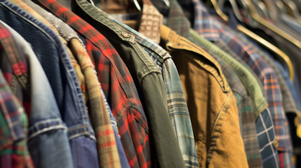 Obraz premium clothing on hangers in a shop, closeup