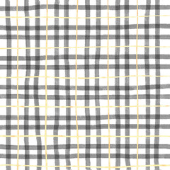 Gold Black Plaid Gingham Check Hand Drawn Background Overlay