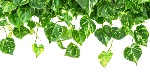 Plant bush with hanging vines of green variegated isolated on white or transparent background